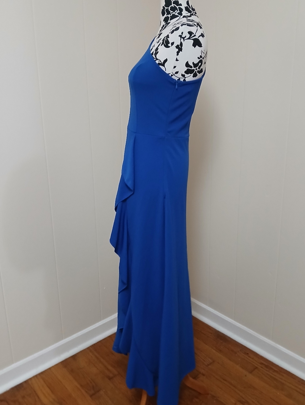 One-Shoulder Royal Blue Ruffle Maxi Dress - Picture 5 of 10